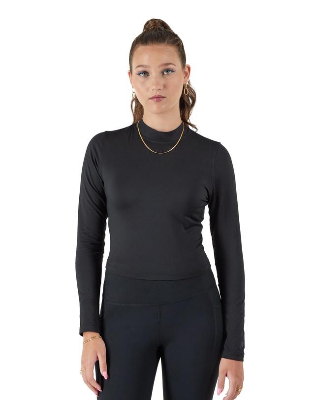 Womens Champion Soft Touch Mock Neck Long-Sleeve Crop Top, High-Density C Logo Black L Product Image