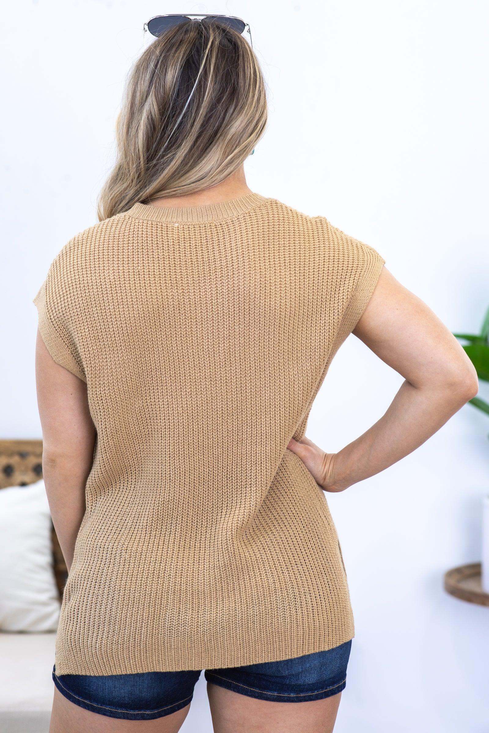 Taupe Sweater Knit Top With Pocket Product Image