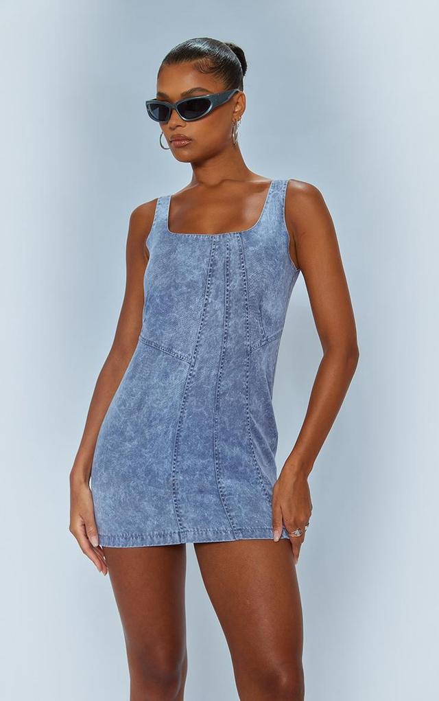 Blue Acid Wash Binding Detail Bodycon Dress Product Image