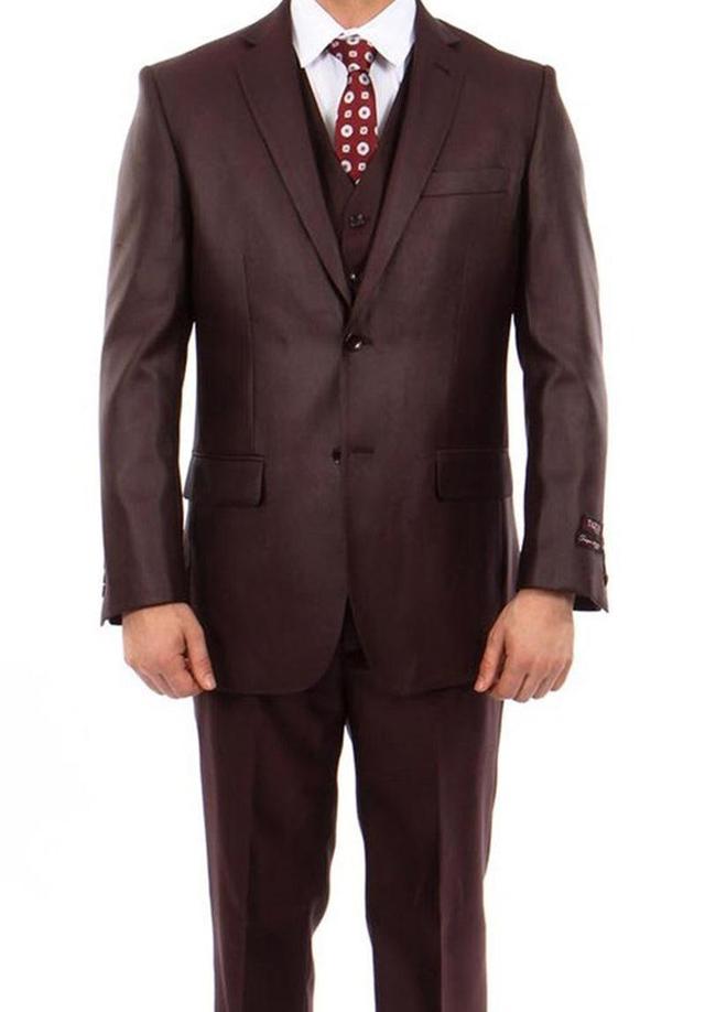 Burgundy 3 Piece Modern Fit Suit 2 Button V-Neck Vest Product Image