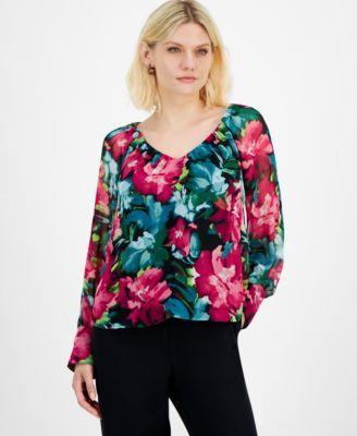 Petite Printed V-Neck Blouse, Created for Macy's  Product Image