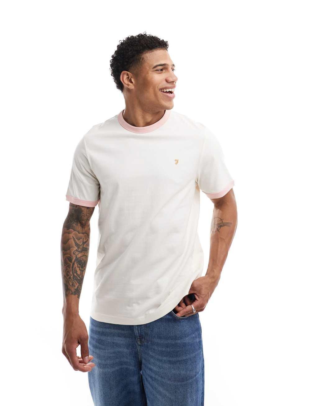 Farah ringer short sleeve t-shirt in off white Product Image