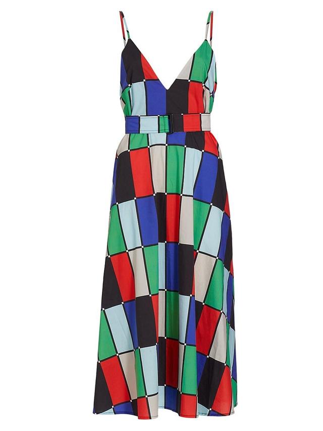 Womens Patchwork Belted Midi-Dress Product Image