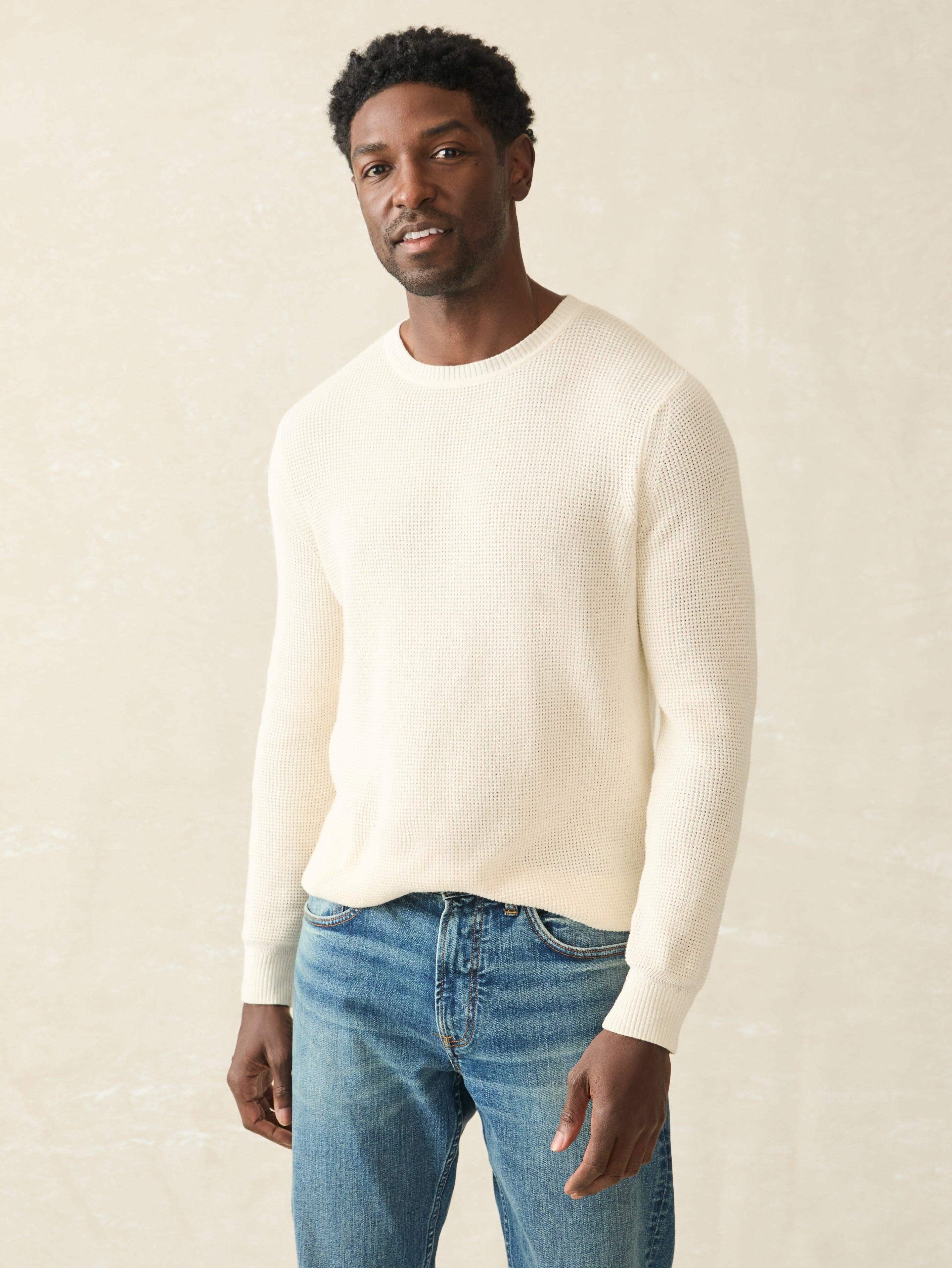 Sunwashed Crewneck Sweater - White Shell Male Product Image