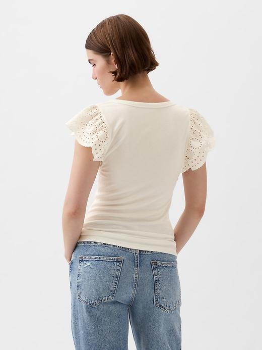 Eyelet Sleeve Rib T-Shirt Product Image