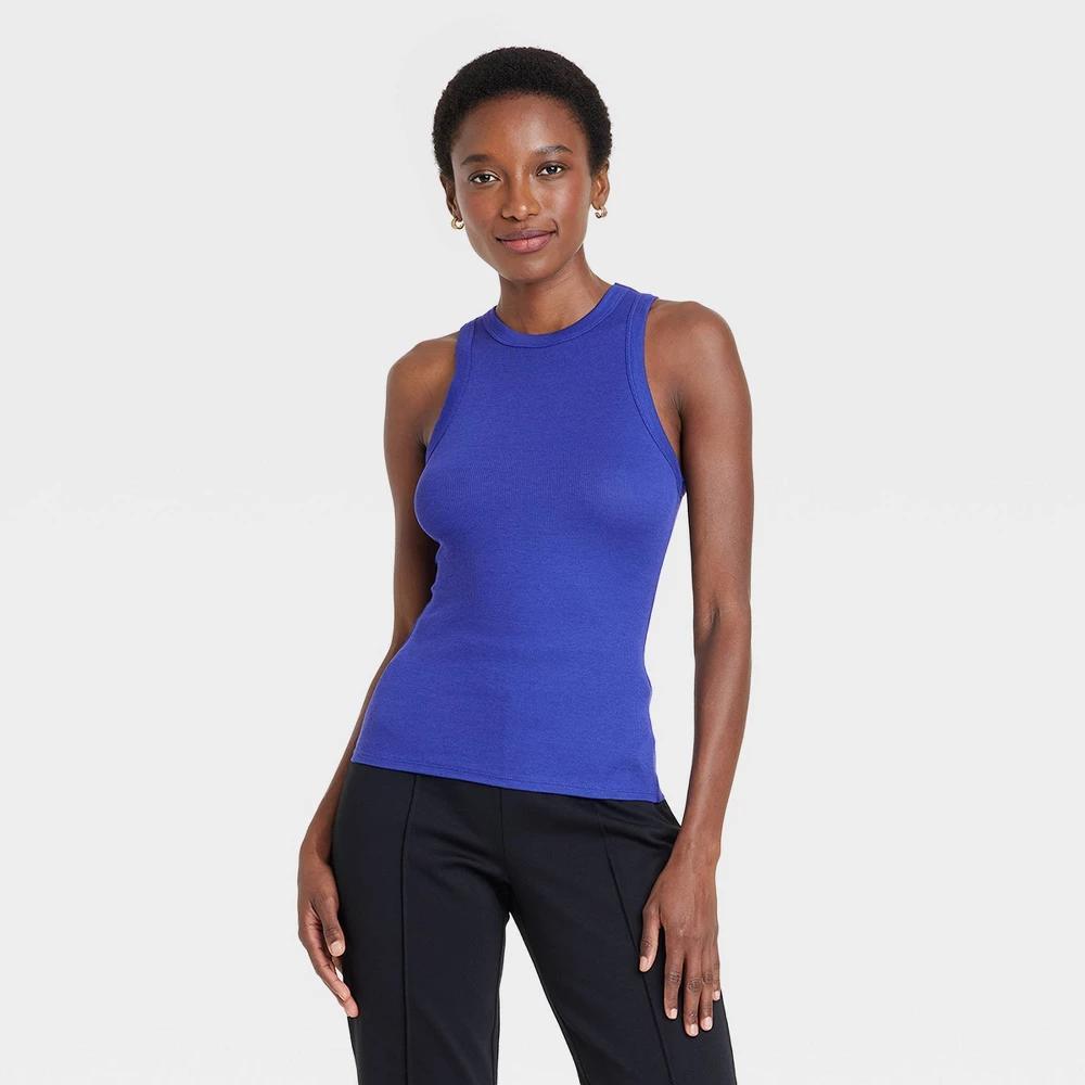 Womens Slim Fit Ribbed Tank Top - A New Day Blue XS Product Image