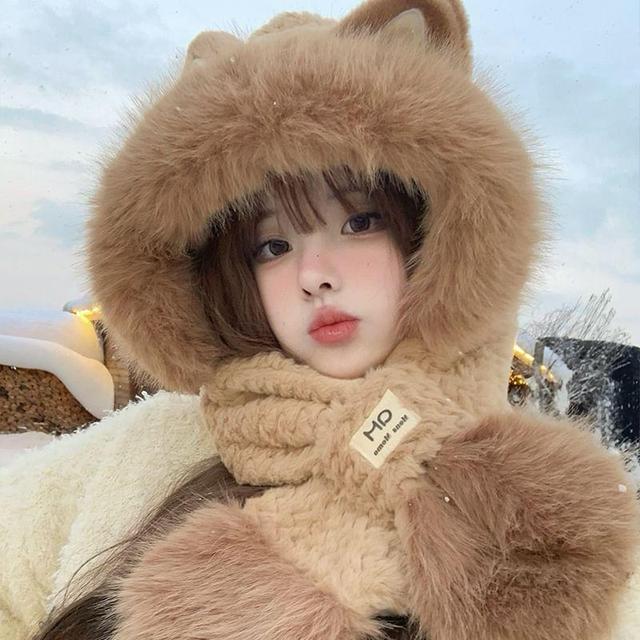 Cat Ear Fluffy Hooded Scarf Product Image