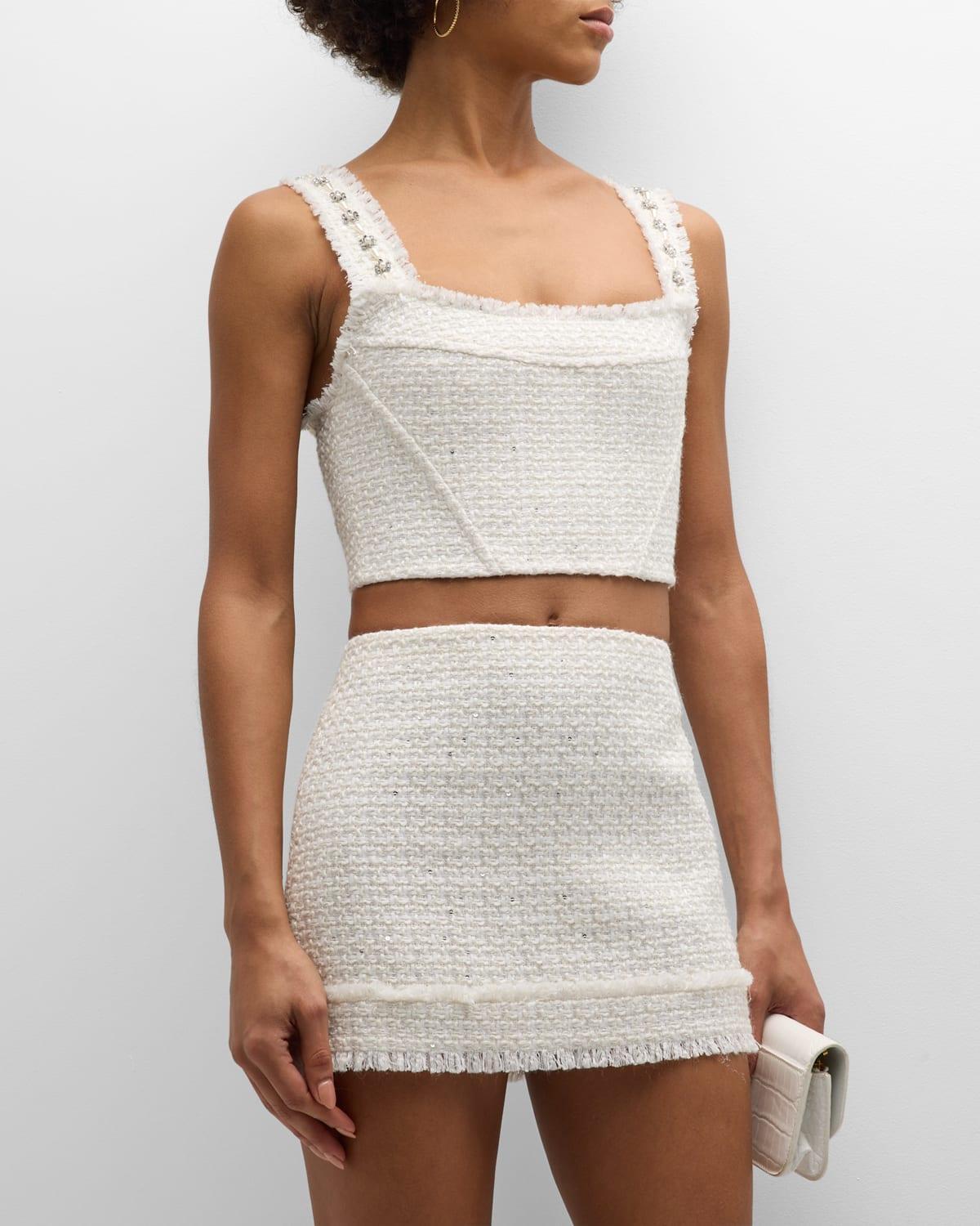 Womens Vicenta Beaded Tweed Crop Top Product Image