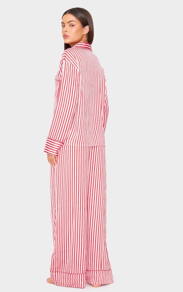 Red Candy Stripe Satin Long Pj Set Product Image