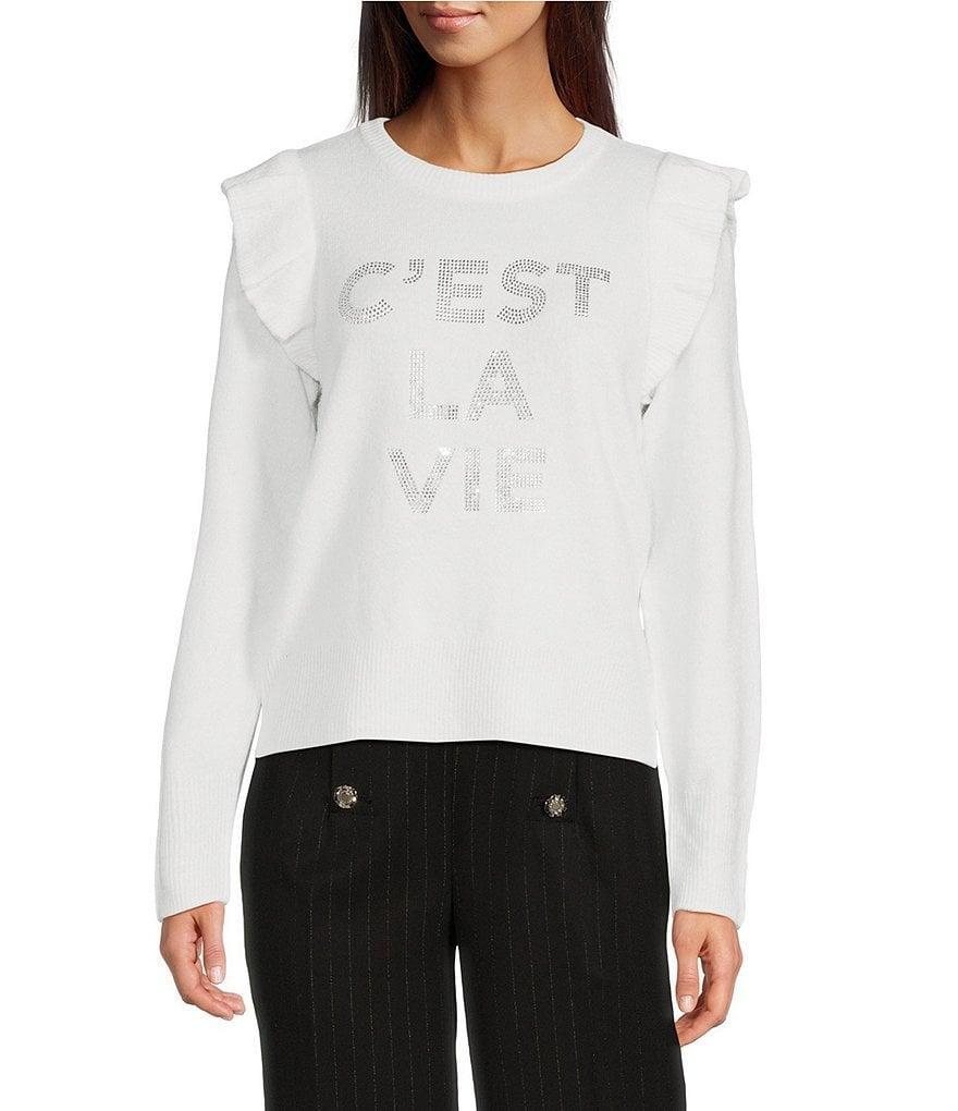 KARL LAGERFELD PARIS C'est La Vie Crew Neck Long Sleeve Sweater Product Image