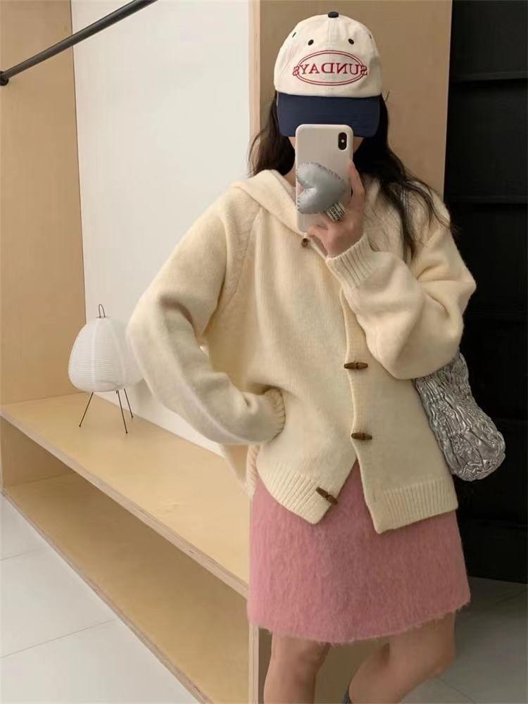 Plain Hooded Cardigan Product Image