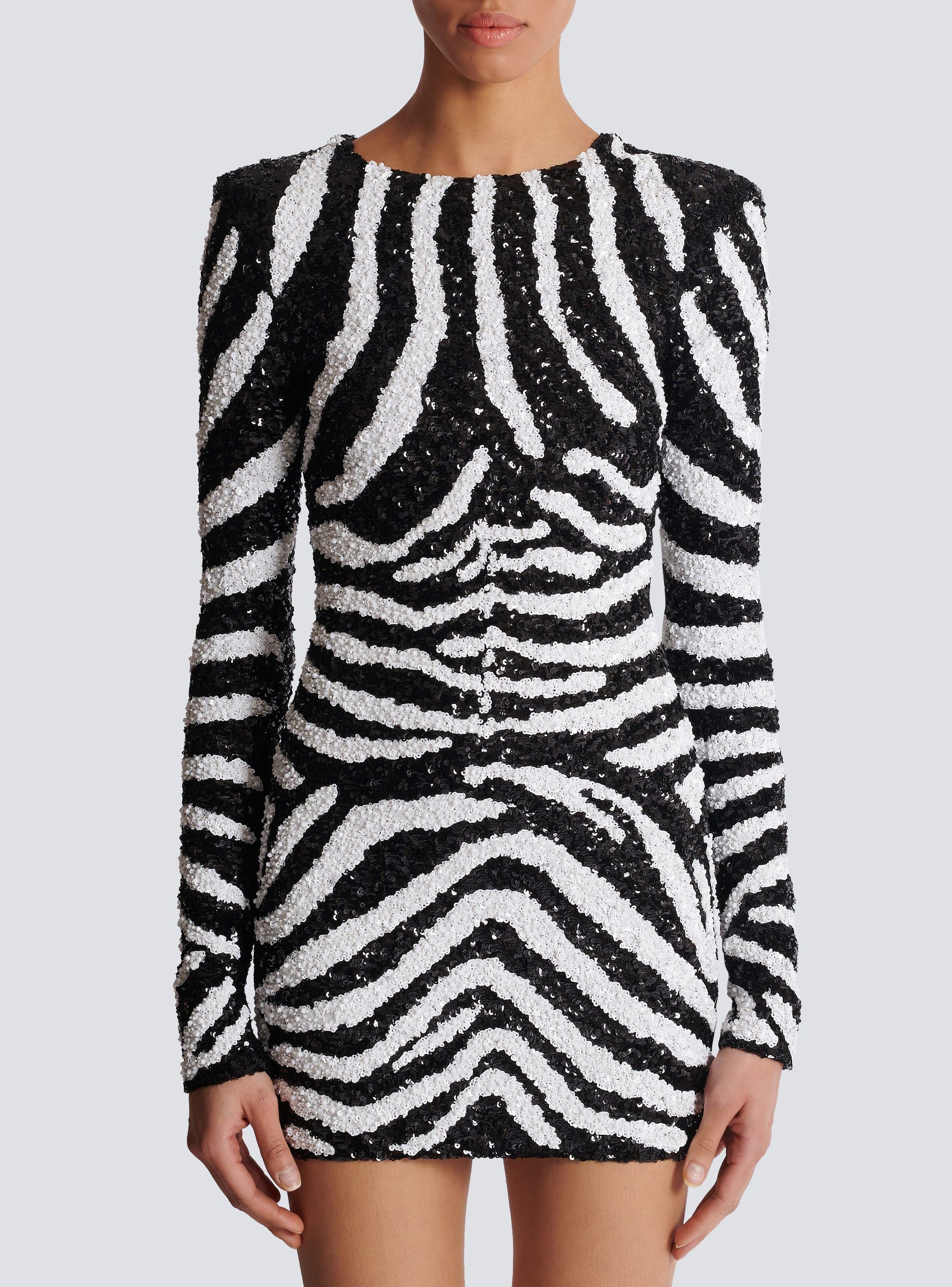 Short two-tone zebra sequin dress Product Image