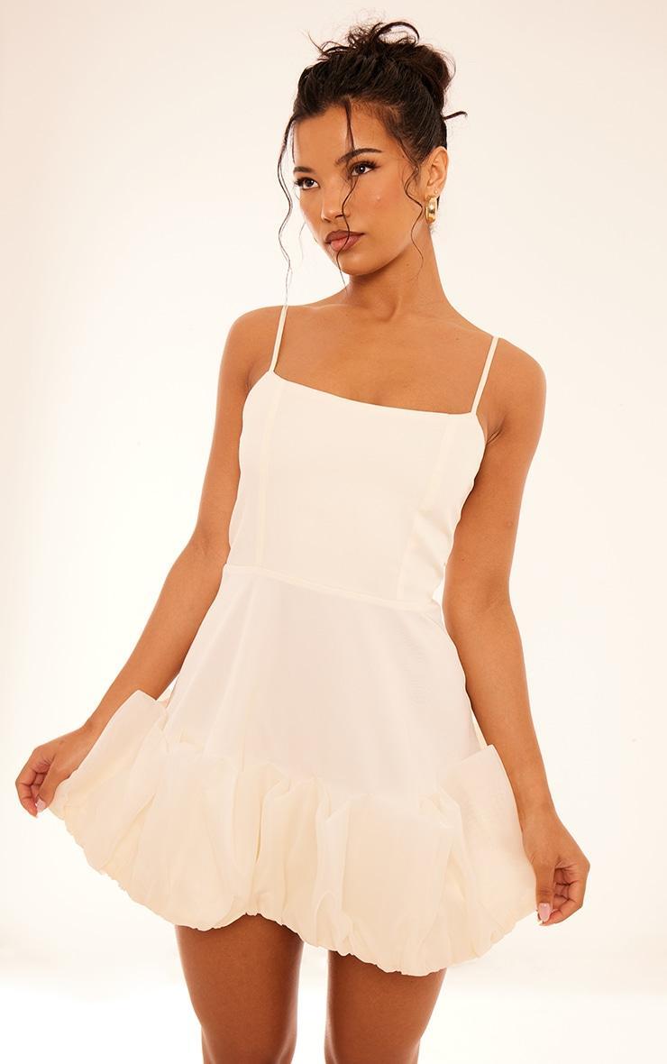 Cream Strappy Frill Hem Bodycon Dress Product Image