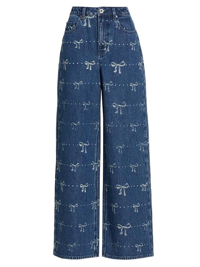 Womens Bow Wide-Leg Jeans Product Image