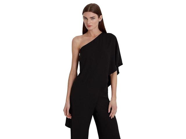 LAUREN Ralph Lauren Cape Georgette One-Shoulder Jumpsuit (Black) Women's Jumpsuit & Rompers One Piece Product Image