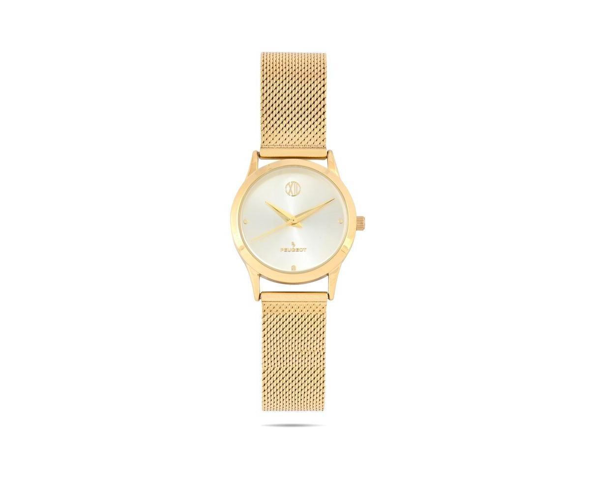 Peugeot Womens 30mm Wafer Slim Gold Plated Case Watch Champagne Dial with Mesh Band Product Image