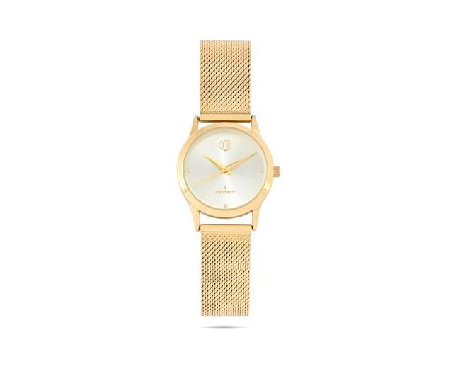 Peugeot Womens 30mm Wafer Slim Gold Plated Case Watch Champagne Dial with Mesh Band Product Image