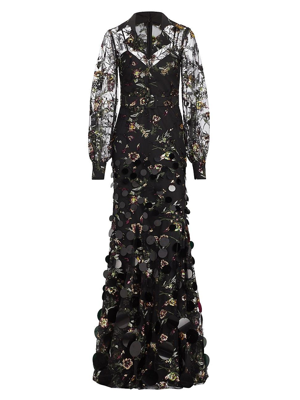 Womens Lace & Sequin Bishop-Sleeve Gown Product Image