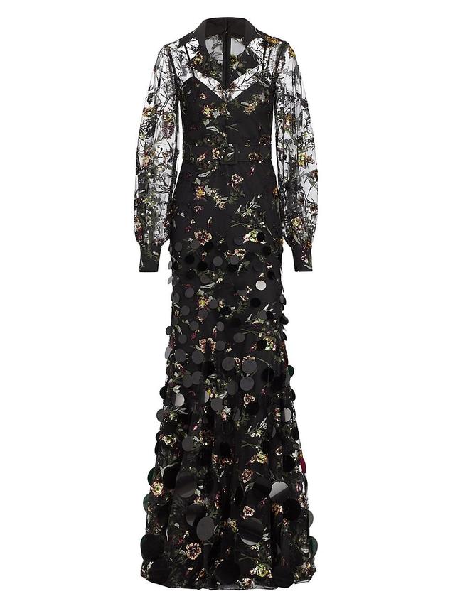 Womens Lace & Sequin Bishop-Sleeve Gown Product Image