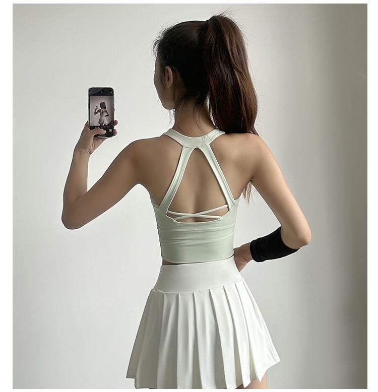 Halter Neck Plain Crop Sports Top Product Image