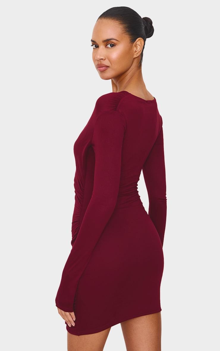 Burgundy Double Contour Cross Over Bodycon Dress Product Image