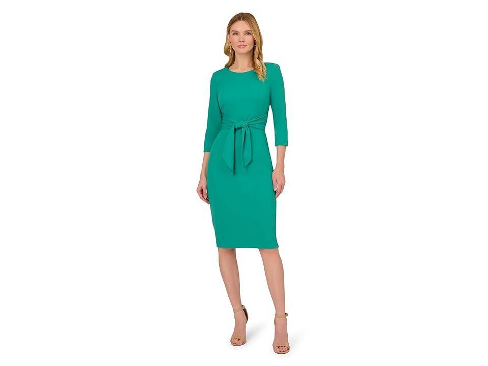 Adrianna Papell Stretch Crepe Crew Neck Tie Waist 34 Sleeve Midi Sheath Dress Product Image