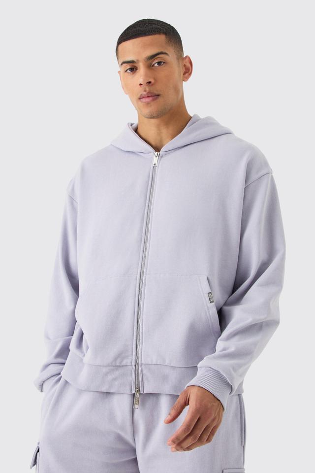 Mens Purple Oversized Boxy Heavyweight Zip Thru Hoodie, Purple Product Image