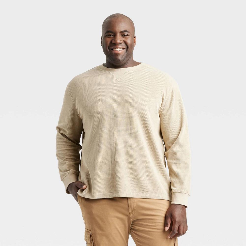 Mens Big & Tall Long Sleeve Textured Crewneck T-Shirt - Goodfellow & Co Tan 3XL Product Image