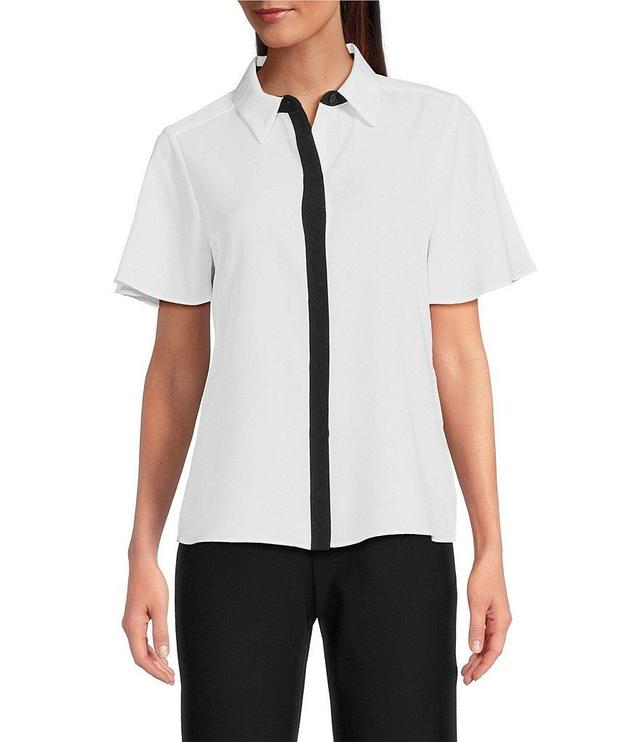 KARL LAGERFELD PARIS Color Block Short Sleeve Button Front Blouse Product Image