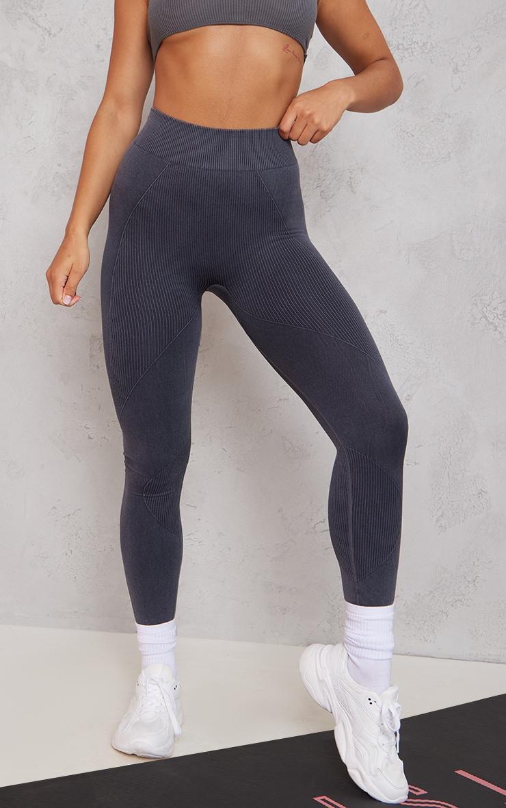 Grey and Charcoal Acid Wash Seamless Gym Leggings Product Image