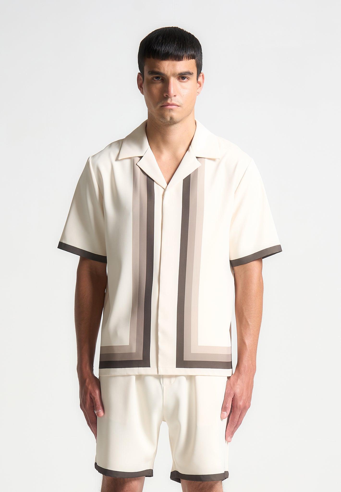 Ombré Border Revere Shirt - Cream/Brown Male Product Image