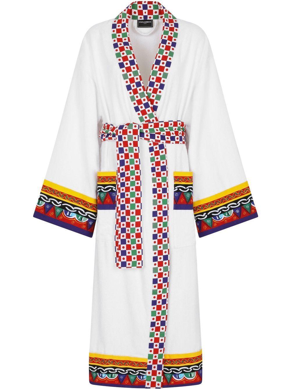 DOLCE & GABBANA Carretto Siciliano Printed Trim Bathrobe In Multicolor Product Image