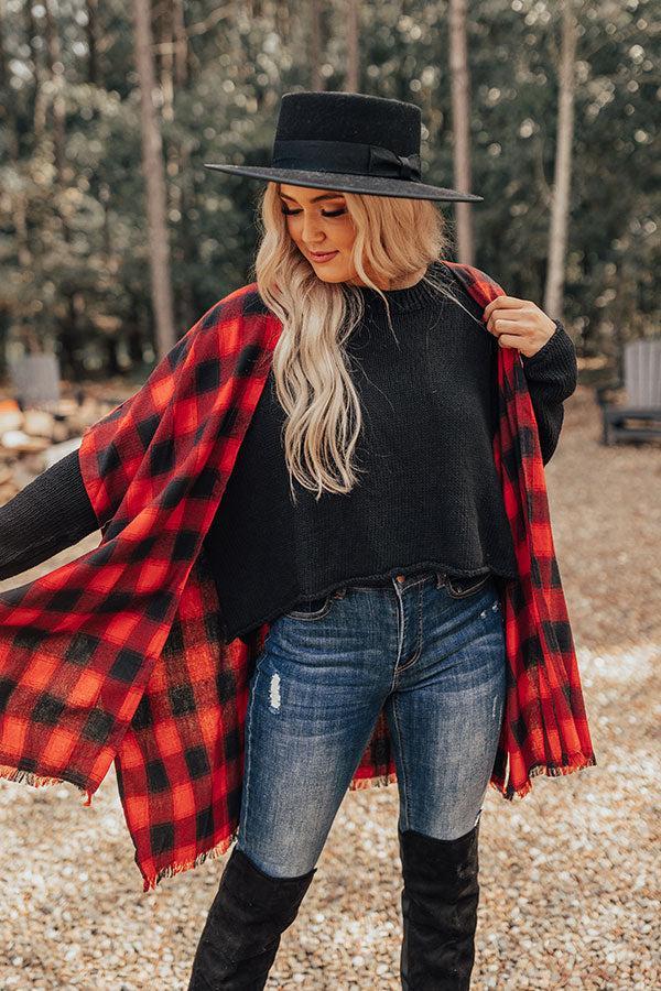 Morning Harvest Plaid Poncho In Red Product Image