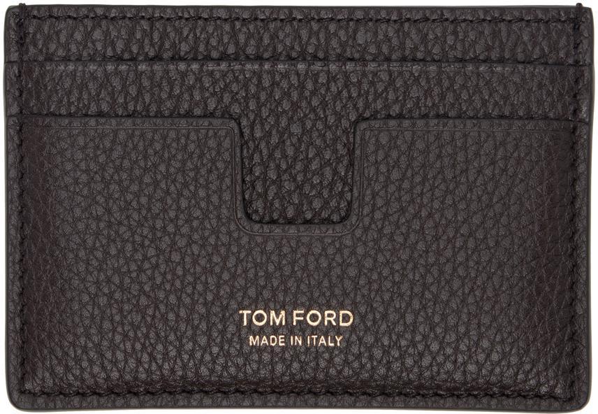 TOM FORD Brown Grain Leather Classic Card Holder In Chocolate Product Image