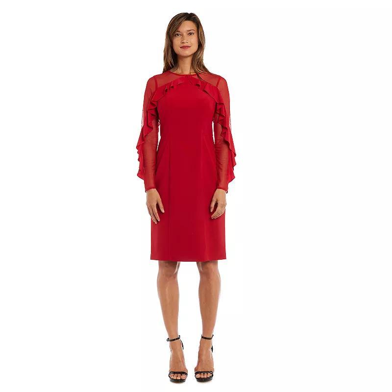 Womens R&M Richards Sheer Detailed Long Sleeve Ruffly Midi Dress Product Image