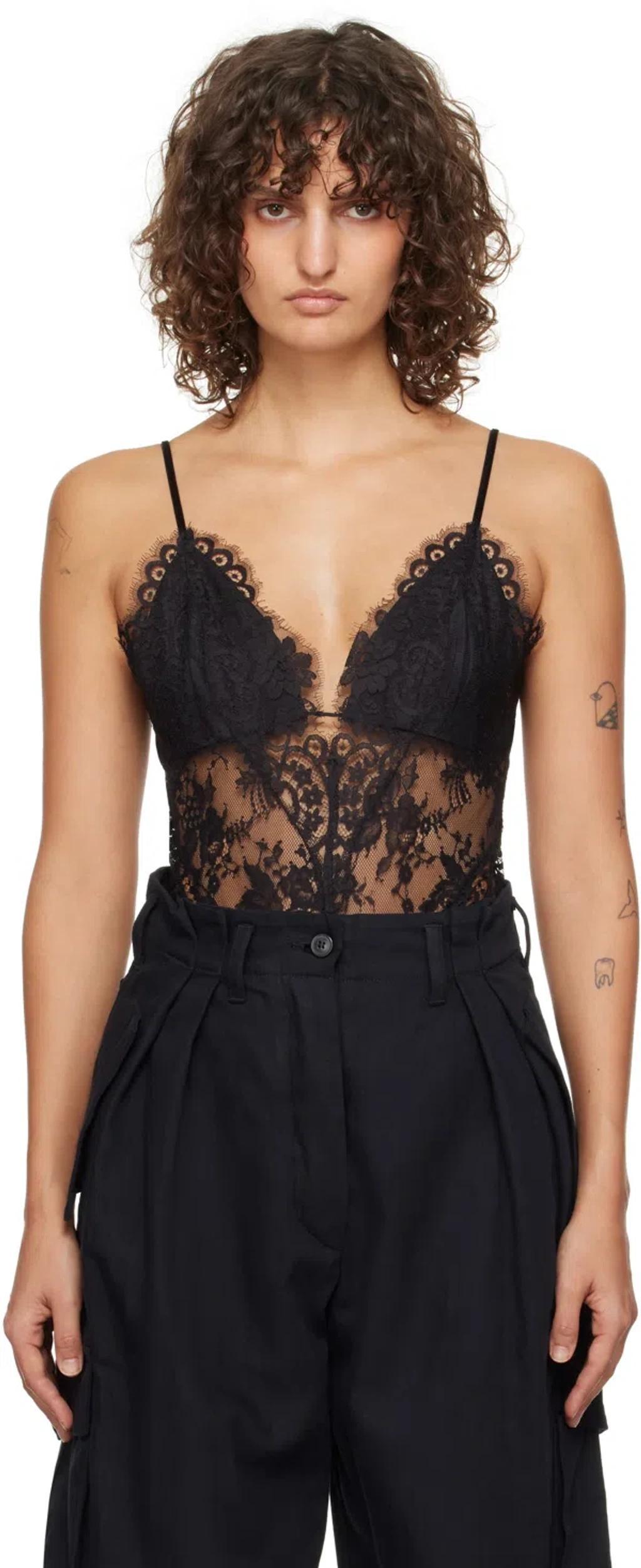 ZIMMERMANN Illustration Plunged Lace Bodysuit In Black   Product Image