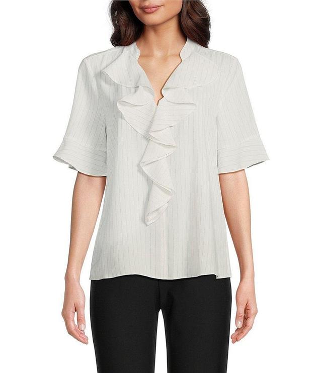 KARL LAGERFELD PARIS Short Sleeve Ruffle Front V-Neck Blouse Product Image