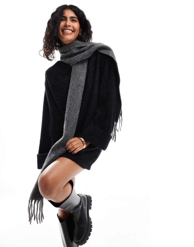 ASOS DESIGN wool mix scarf in charcoal tassel design Product Image