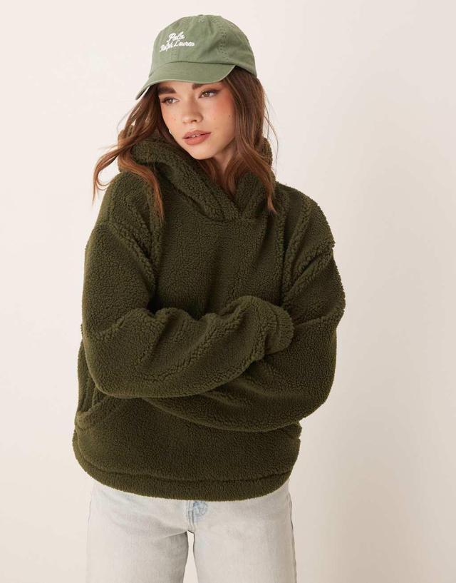 ASOS DESIGN borg oversized hoodie in forest green Product Image