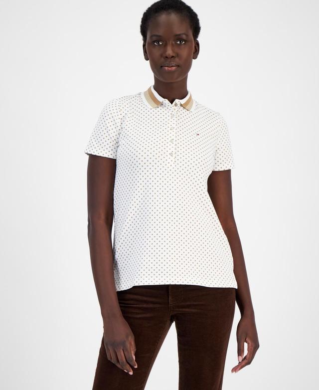 Tommy Hilfiger Womens Dot-Print Glitter-Collar Polo Shirt - Sky Cap Product Image