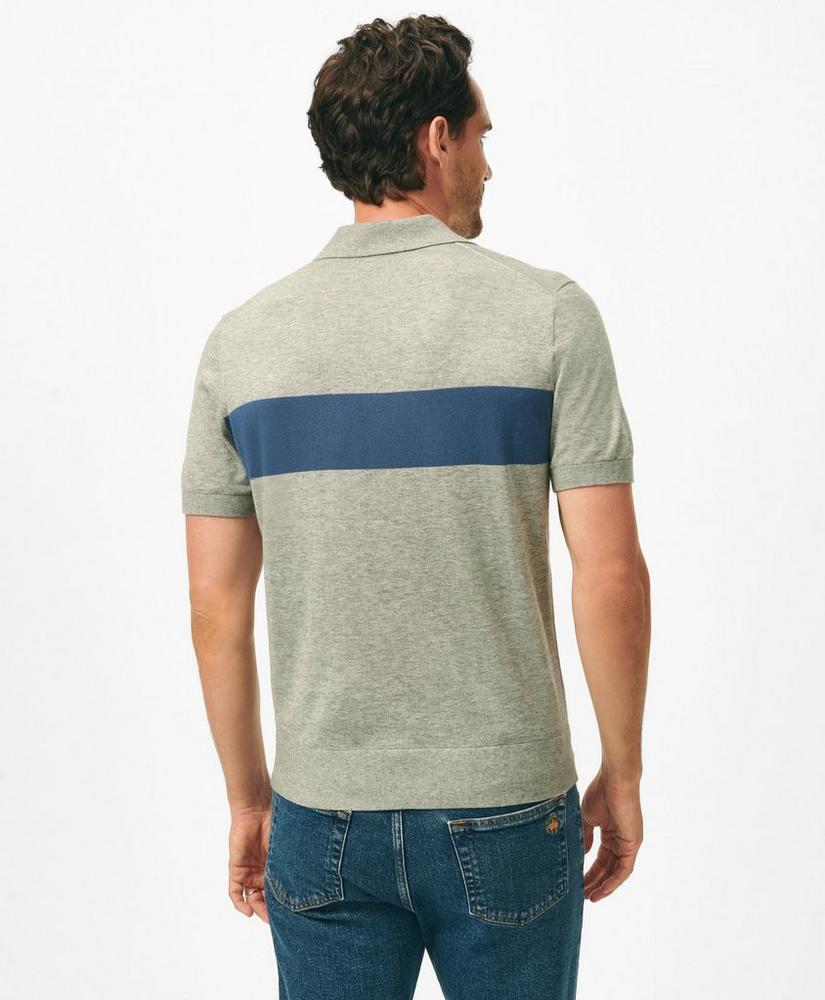 Luxe Short Sleeve Polo Sweater In Striped Cotton-Cashmere Product Image