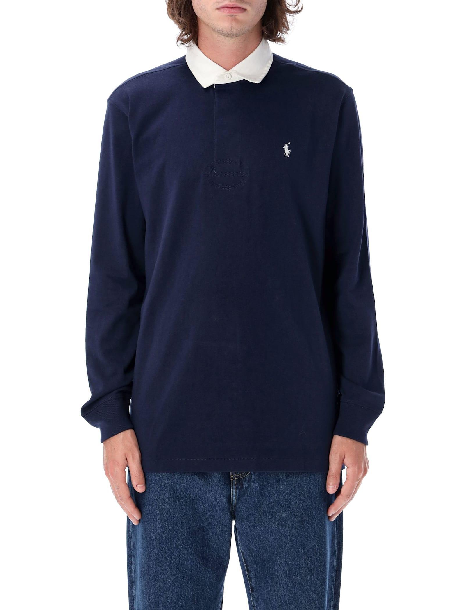 POLO RALPH LAUREN Cotton Polo Pony Rugby Shirt In Cruise Navy Product Image