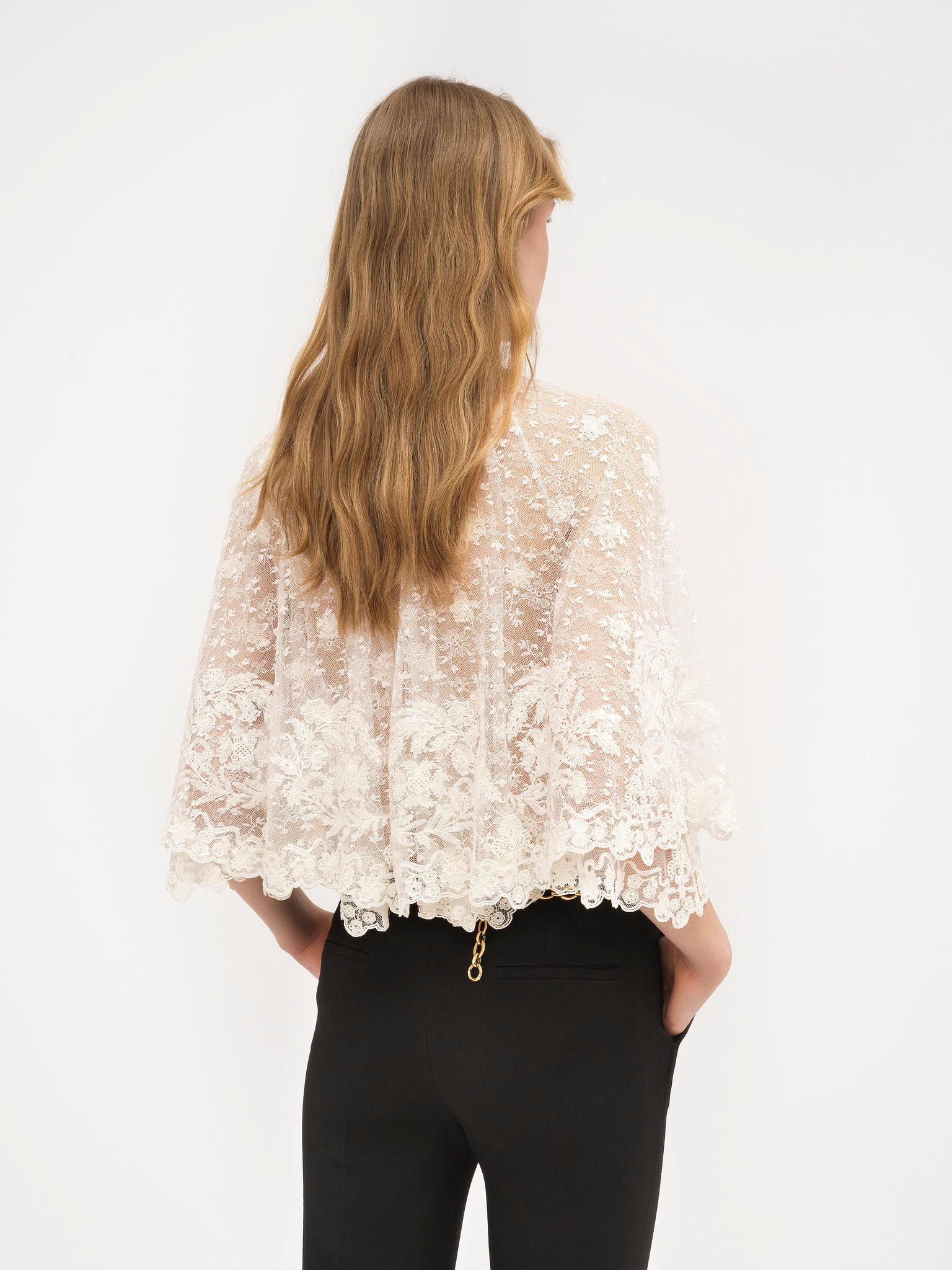 Front-tie cape top in floral lace Product Image