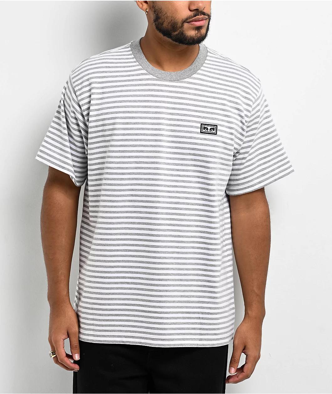 Obey Est. Work Eyes Ash Grey Stripe T-Shirt Product Image