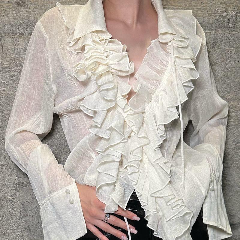 Long Sleeve Ruffle Neck Blouse Product Image