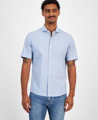 Michael Kors Mens Slim-Fit Short Sleeve Button-Front Chambray Shirt Product Image