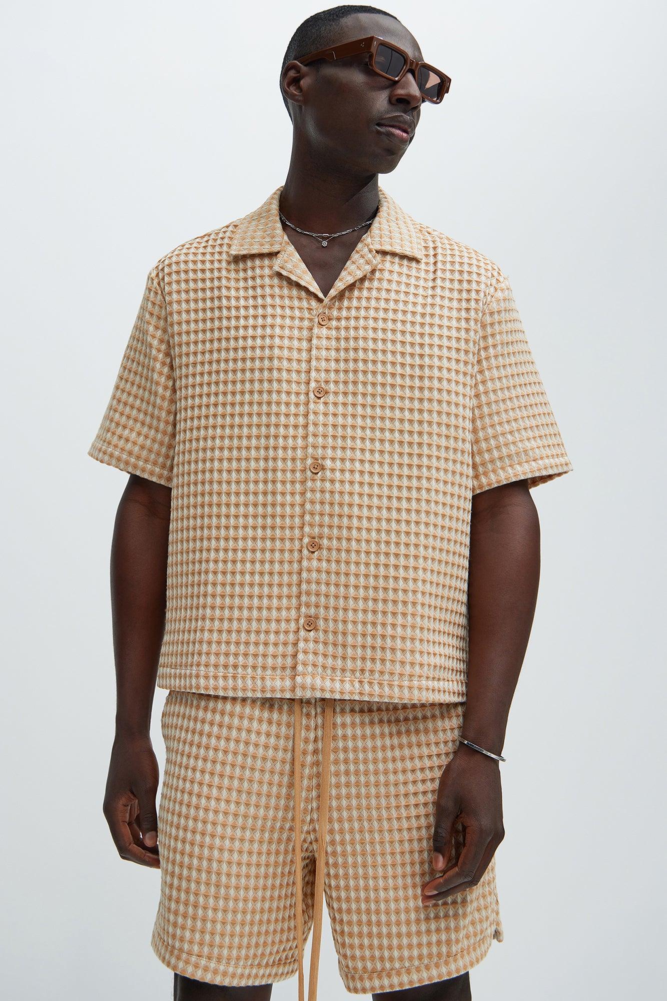 Dimensional Textured Button Up Shirt - Cream/combo Product Image