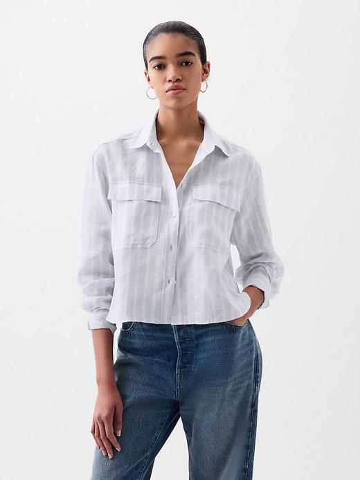 Oversized Linen Cropped Shirt Product Image