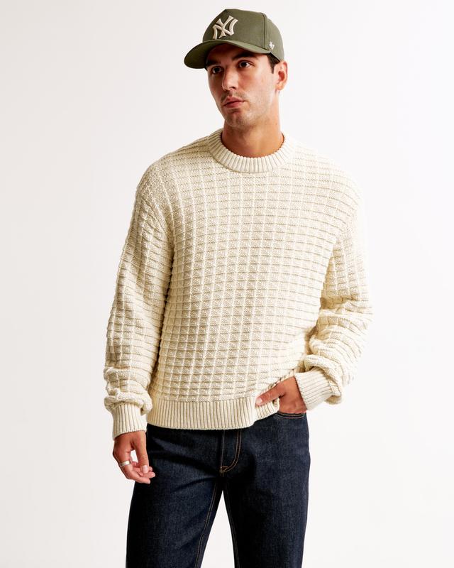 Oversized Checkered Stitch Crew Sweater Product Image