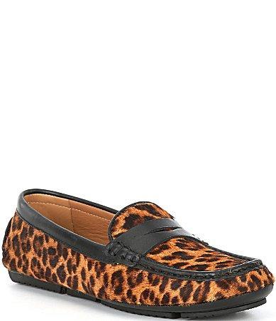 Flag LTD. Womens Morgan Leather Leopard Print Calf Hair Loafers Product Image